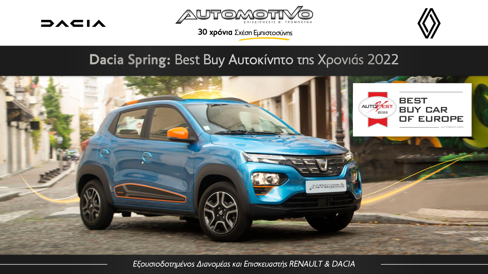 TO DACIA SPRING ΚΕΡΔΙΣΕ ΤΟΝ ΤΙΤΛΟ του BEST BUY CAR OF EUROPE της χρονιάς!